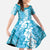 Hawaiian Lei Day Kid Short Sleeve Dress Blue Hibiscus Flowers Lei Art