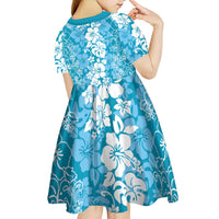 Hawaiian Lei Day Kid Short Sleeve Dress Blue Hibiscus Flowers Lei Art