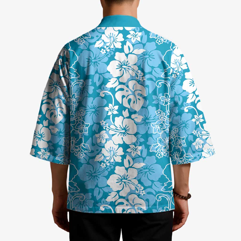 Hawaiian Lei Day Kimono Blue Hibiscus Flowers Lei Art - Polynesian Pride