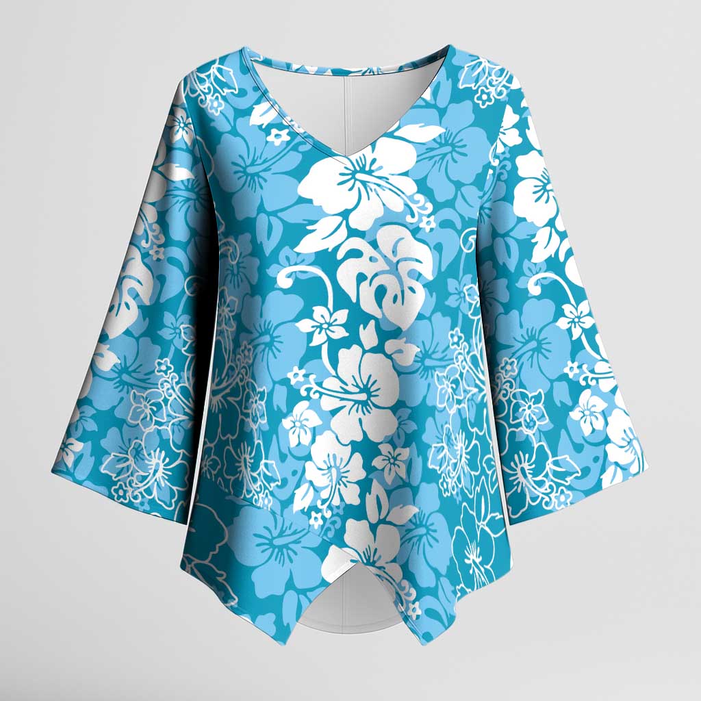 Hawaiian Lei Day Kimono Sleeve Blouse Blue Hibiscus Flowers Lei Art - Polynesian Pride