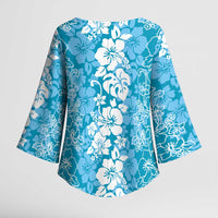 Hawaiian Lei Day Kimono Sleeve Blouse Blue Hibiscus Flowers Lei Art - Polynesian Pride