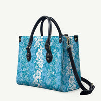 Hawaiian Lei Day Leather Bag Blue Hibiscus Flowers Lei Art - Polynesian Pride