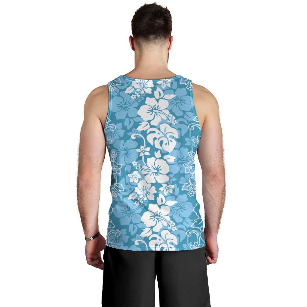 Hawaiian Lei Day Men Tank Top Blue Hibiscus Flowers Lei Art