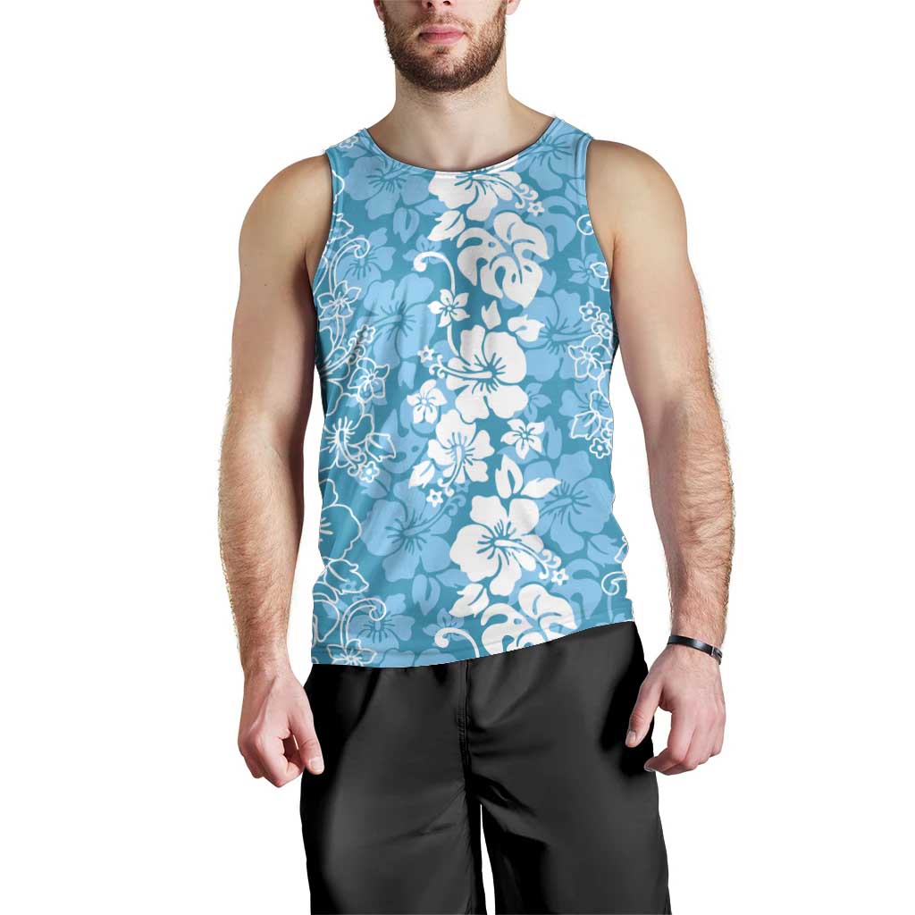 Hawaiian Lei Day Men Tank Top Blue Hibiscus Flowers Lei Art