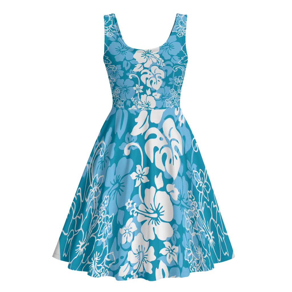 Hawaiian Lei Day Midi Dress Blue Hibiscus Flowers Lei Art - Polynesian Pride