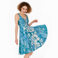 Hawaiian Lei Day Midi Dress Blue Hibiscus Flowers Lei Art - Polynesian Pride