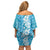 Hawaiian Lei Day Off Shoulder Short Dress Blue Hibiscus Flowers Lei Art