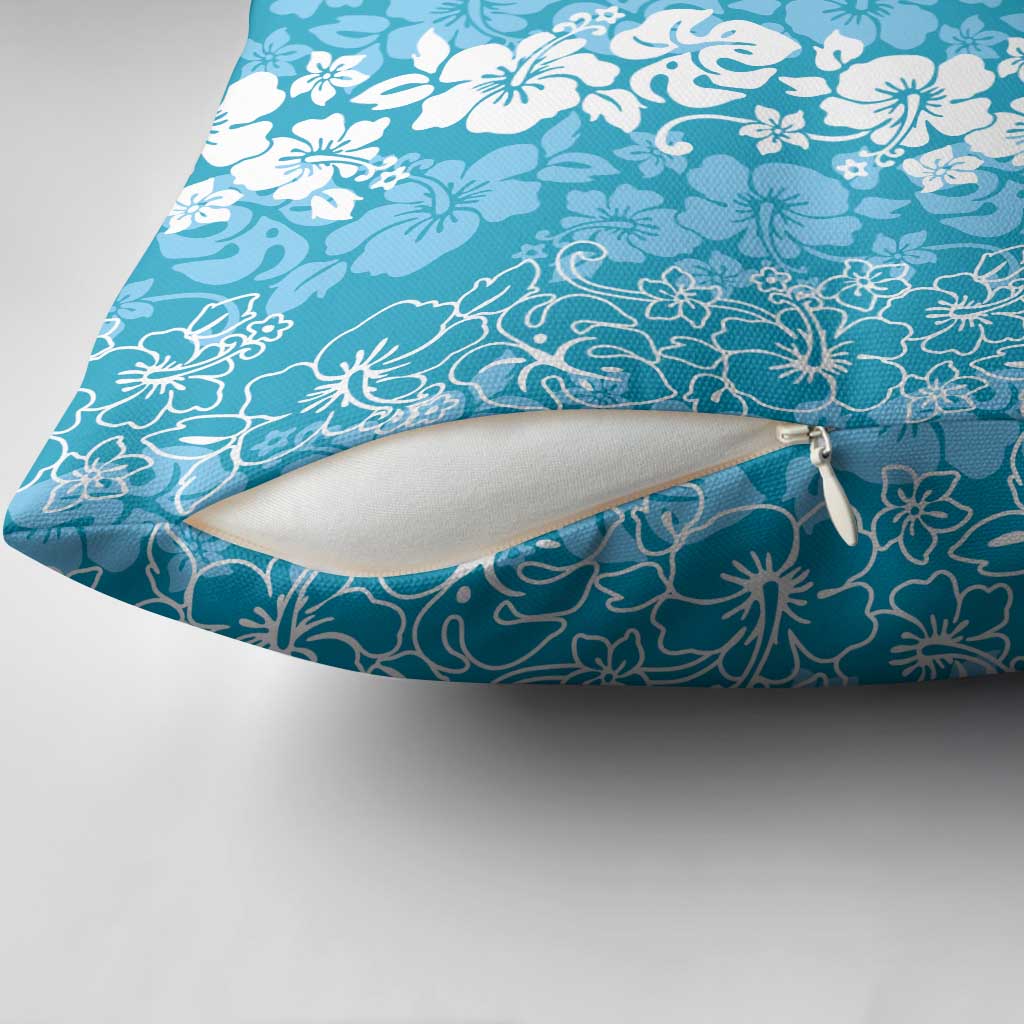 Hawaiian Lei Day Pillow Cover Blue Hibiscus Flowers Lei Art - Polynesian Pride