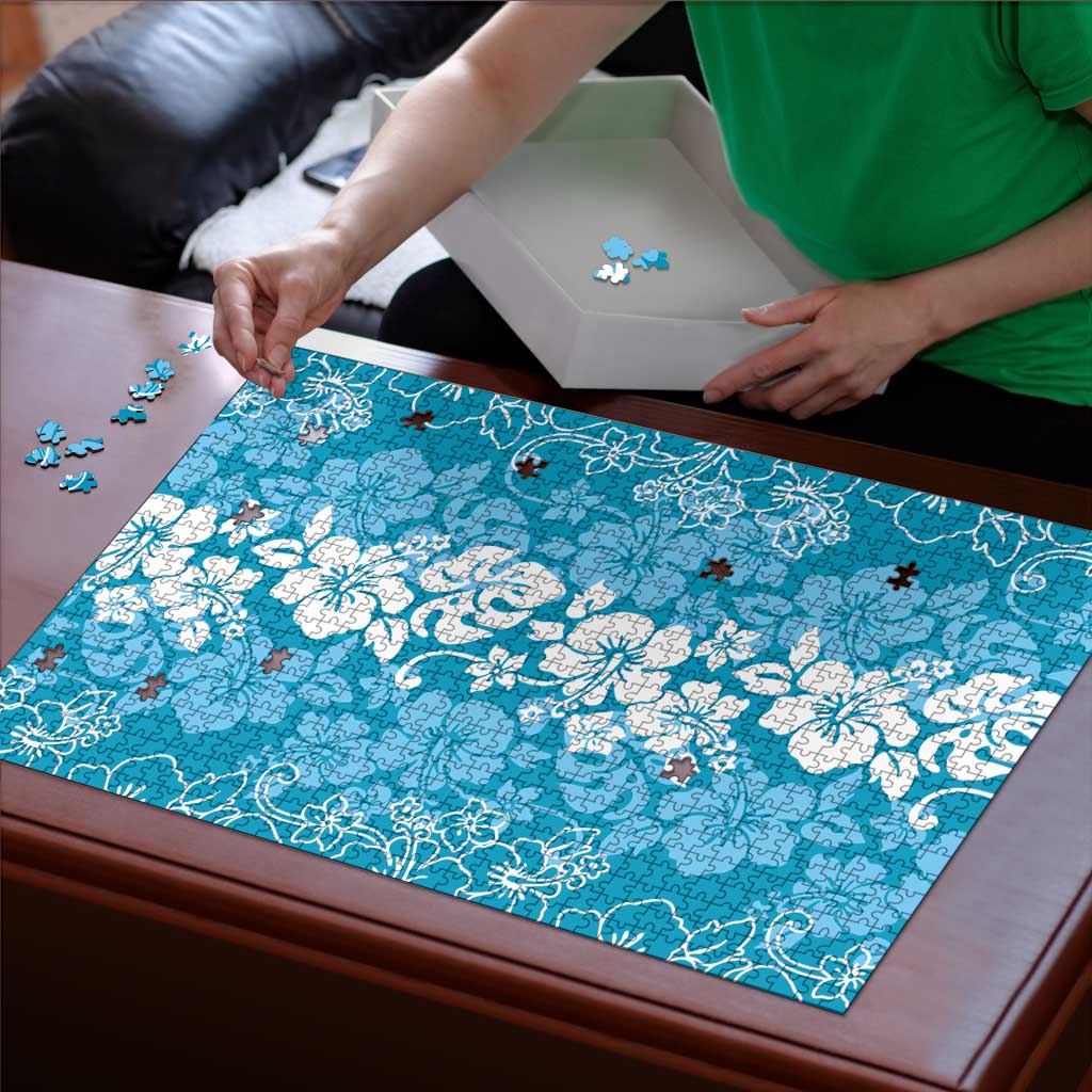 Hawaiian Lei Day Puzzle Blue Hibiscus Flowers Lei Art - Polynesian Pride