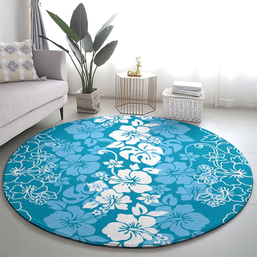 Hawaiian Lei Day Round Carpet Blue Hibiscus Flowers Lei Art LT9 - Polynesian Pride