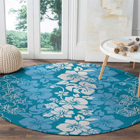 Hawaiian Lei Day Round Carpet Blue Hibiscus Flowers Lei Art LT9 - Polynesian Pride