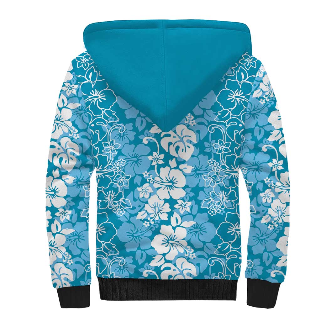 Hawaiian Lei Day Sherpa Hoodie Blue Hibiscus Flowers Lei Art LT9 - Polynesian Pride