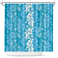 Hawaiian Lei Day Shower Curtain Blue Hibiscus Flowers Lei Art