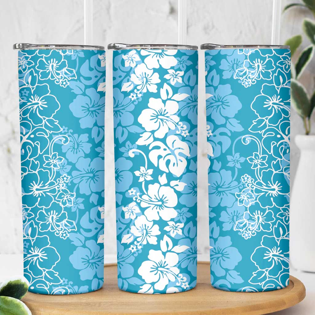 Hawaiian Lei Day Skinny Tumbler Blue Hibiscus Flowers Lei Art