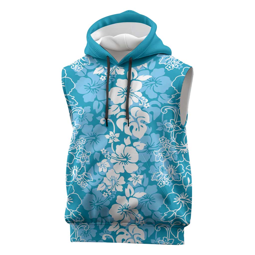 Hawaiian Lei Day Sleeveless Hoodie Blue Hibiscus Flowers Lei Art - Polynesian Pride
