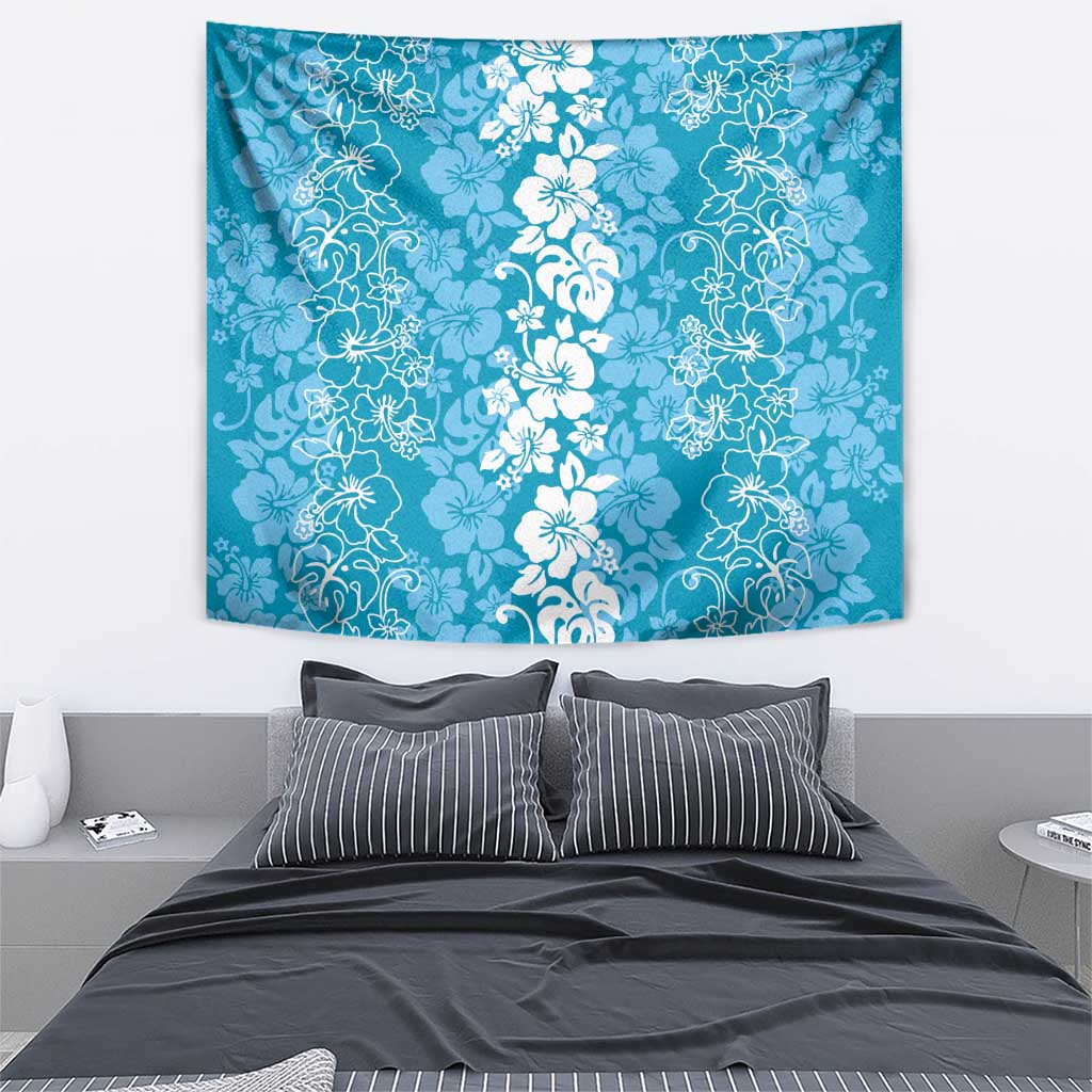 Hawaiian Lei Day Tapestry Blue Hibiscus Flowers Lei Art
