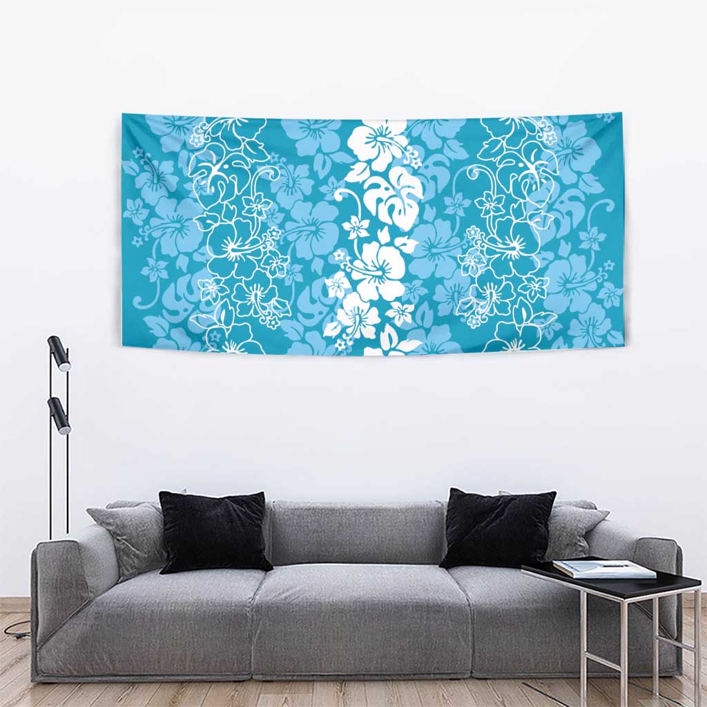 Hawaiian Lei Day Tapestry Blue Hibiscus Flowers Lei Art
