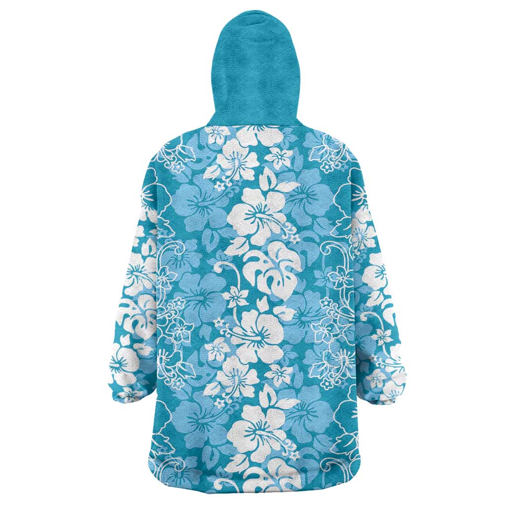 Hawaiian Lei Day Wearable Blanket Hoodie Blue Hibiscus Flowers Lei Art