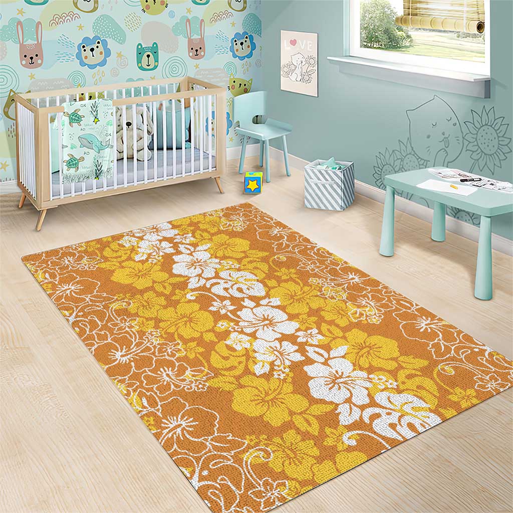Hawaiian Lei Day Area Rug Gold Hibiscus Flowers Lei Art