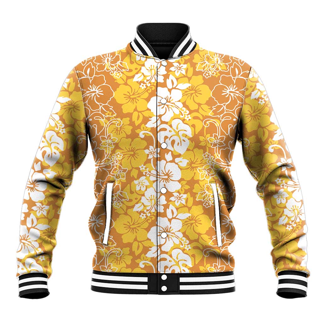 Hawaiian Lei Day Baseball Jacket Gold Hibiscus Flowers Lei Art