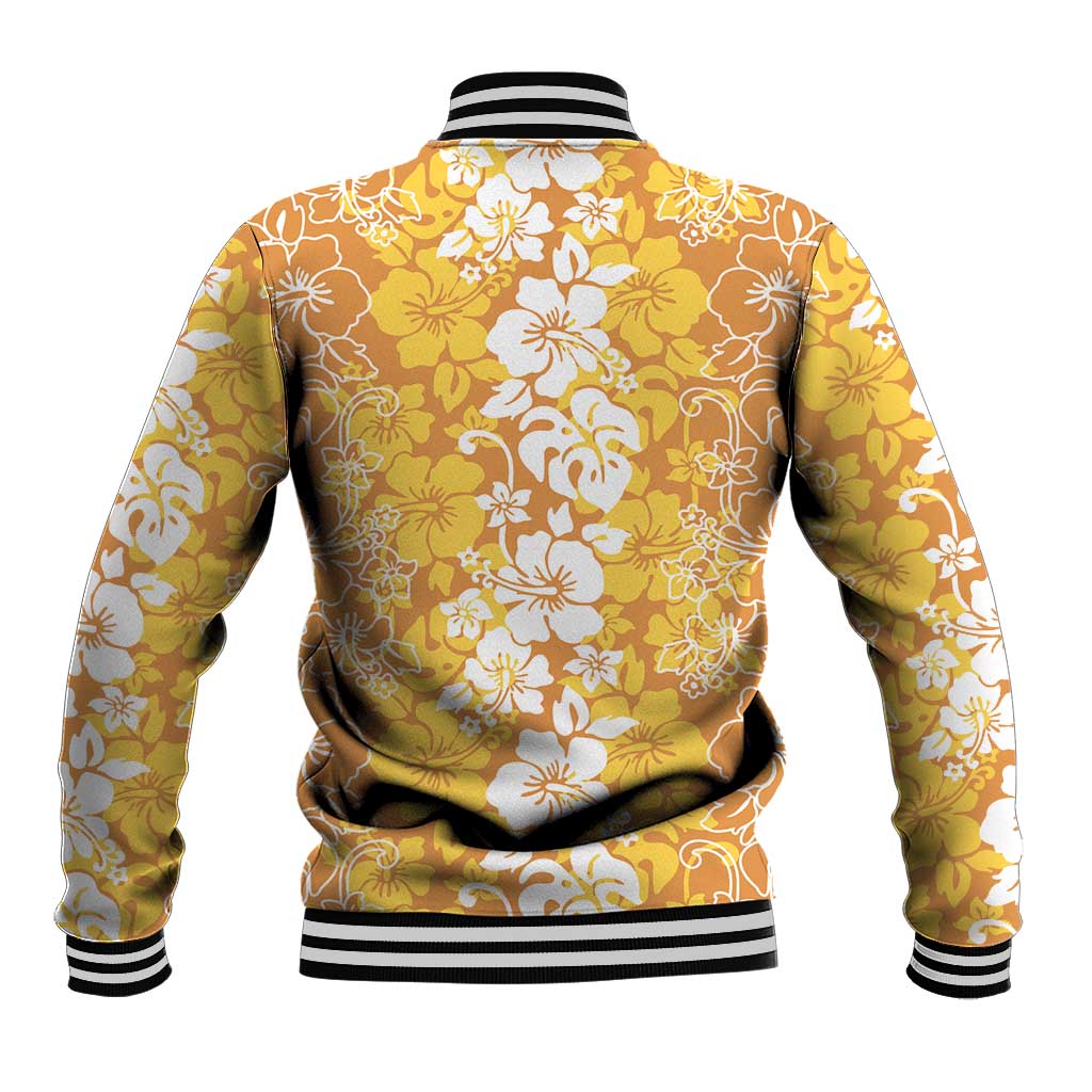 Hawaiian Lei Day Baseball Jacket Gold Hibiscus Flowers Lei Art