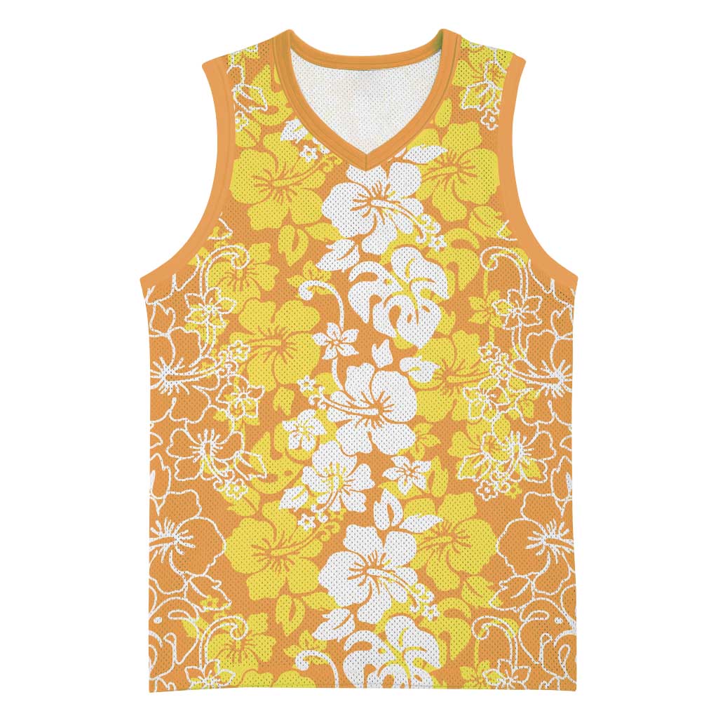 Hawaiian Lei Day Basketball Jersey Gold Hibiscus Flowers Lei Art - Polynesian Pride