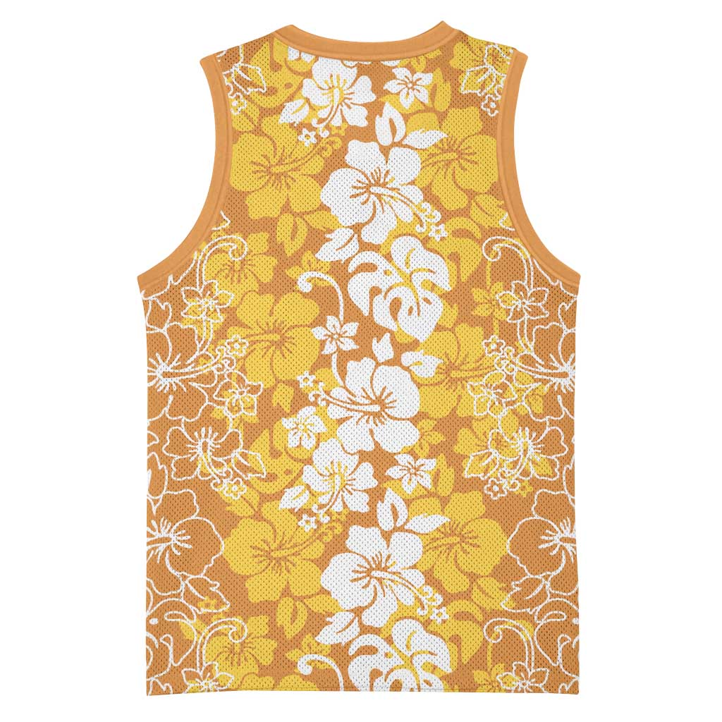 Hawaiian Lei Day Basketball Jersey Gold Hibiscus Flowers Lei Art - Polynesian Pride