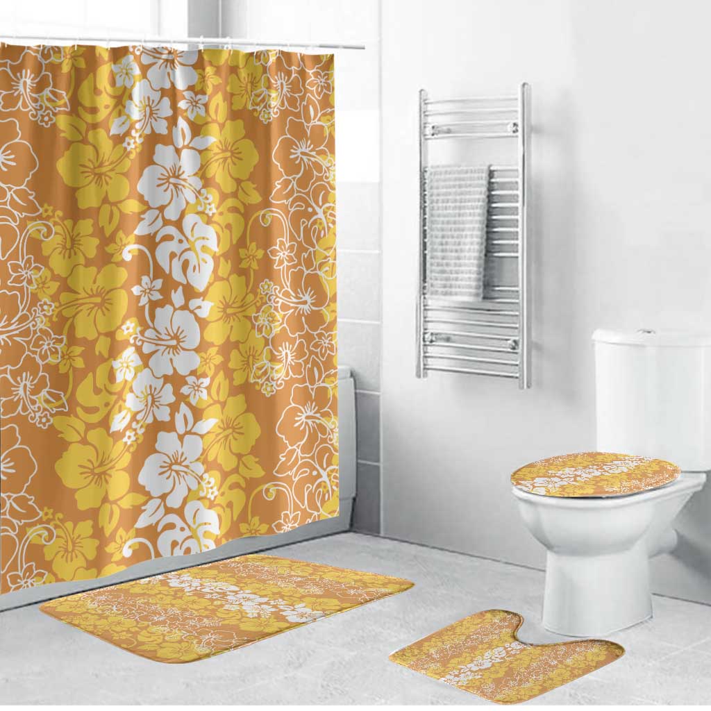 Hawaiian Lei Day Bathroom Set Gold Hibiscus Flowers Lei Art - Polynesian Pride