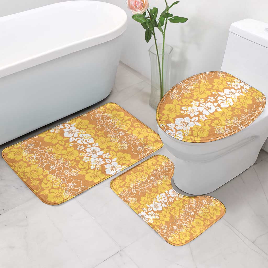 Hawaiian Lei Day Bathroom Set Gold Hibiscus Flowers Lei Art - Polynesian Pride