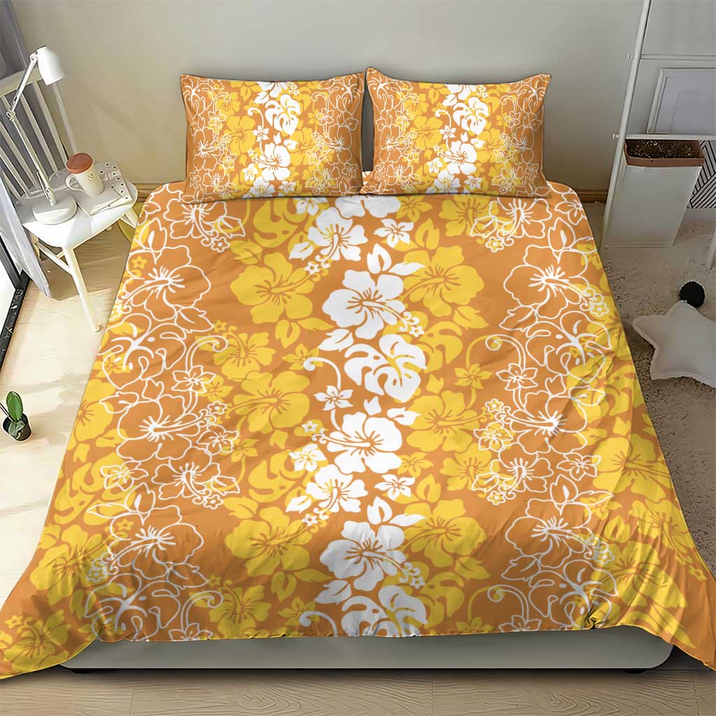 Hawaiian Lei Day Bedding Set Gold Hibiscus Flowers Lei Art