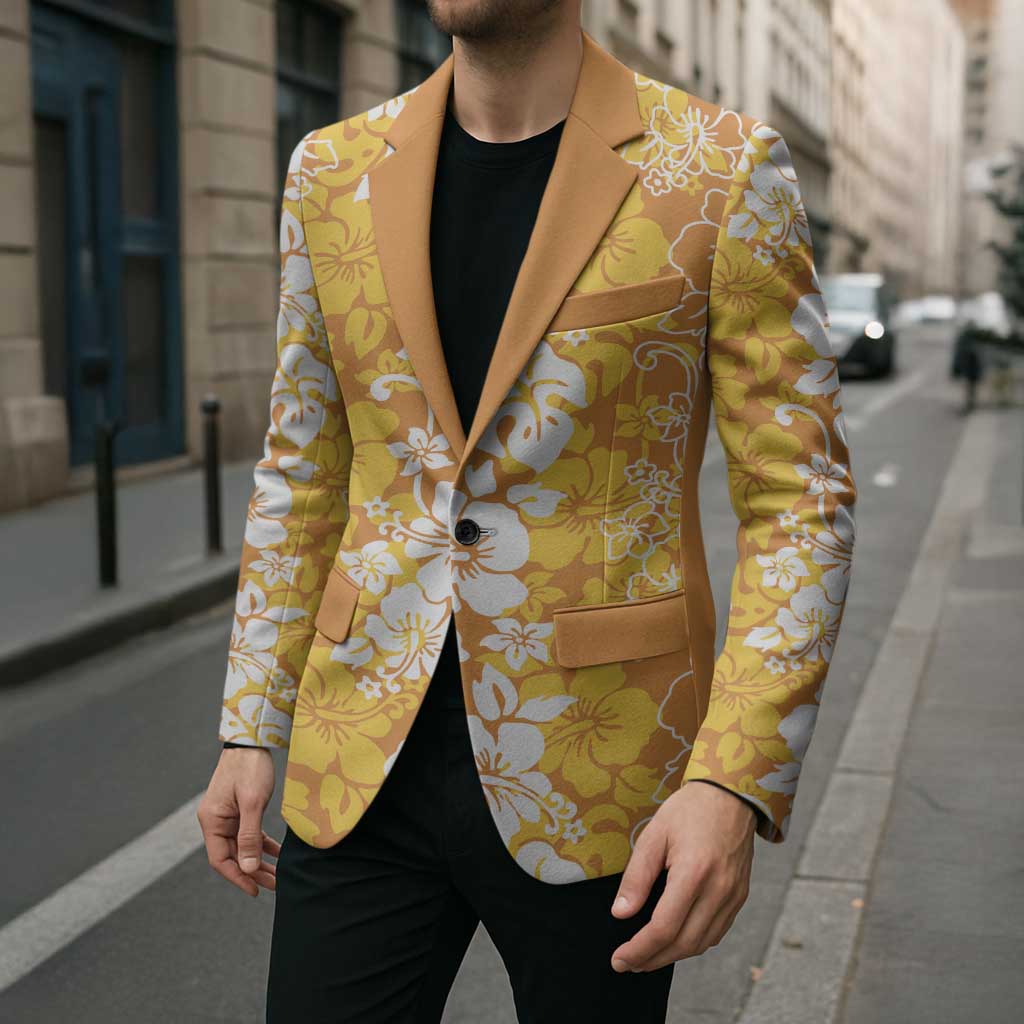 Hawaiian Lei Day Blazer Gold Hibiscus Flowers Lei Art - Polynesian Pride