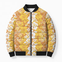 Hawaiian Lei Day Bomber Puffer Jacket Gold Hibiscus Flowers Lei Art - Polynesian Pride