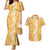 Hawaiian Lei Day Couples Matching Mermaid Dress and Hawaiian Shirt Gold Hibiscus Flowers Lei Art