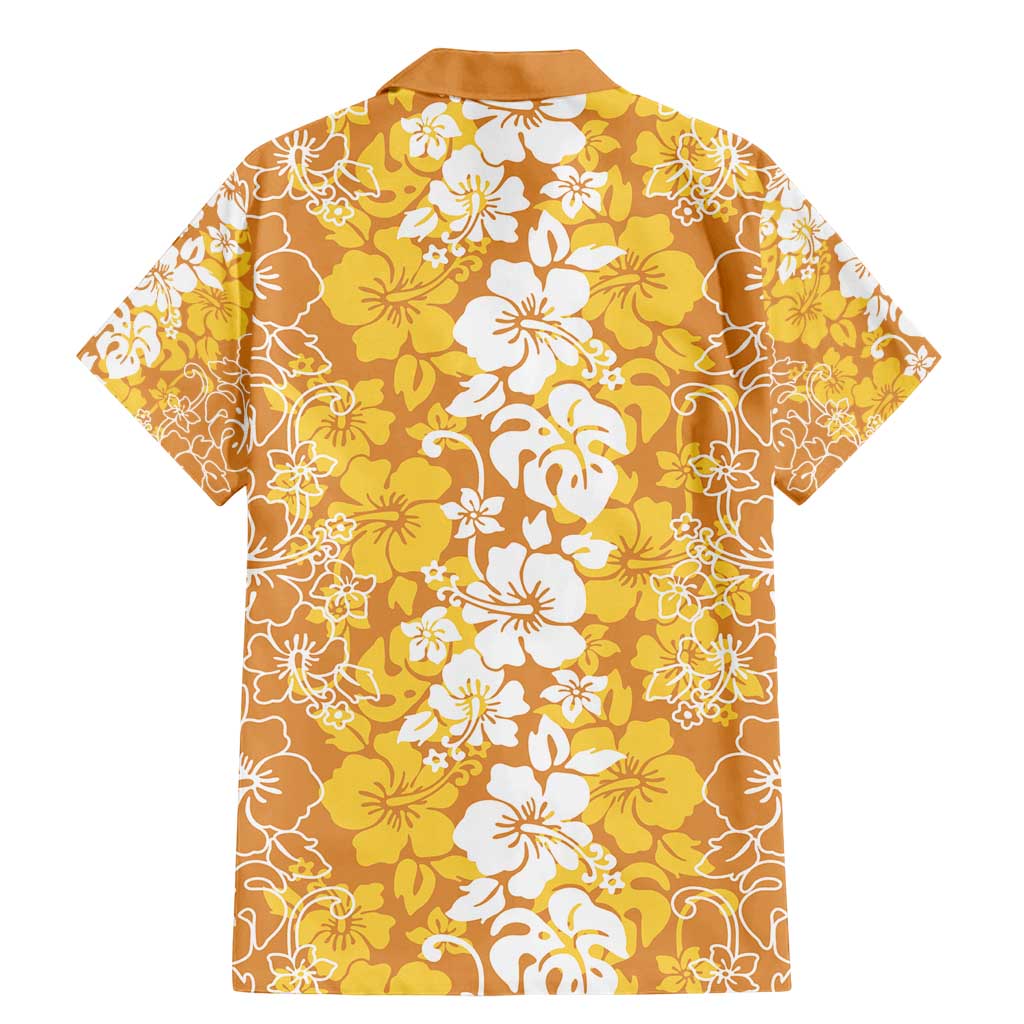 Hawaiian Lei Day Family Matching Mermaid Dress and Hawaiian Shirt Gold Hibiscus Flowers Lei Art