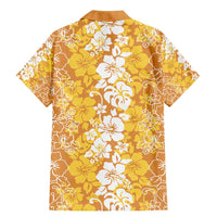 Hawaiian Lei Day Family Matching Mermaid Dress and Hawaiian Shirt Gold Hibiscus Flowers Lei Art