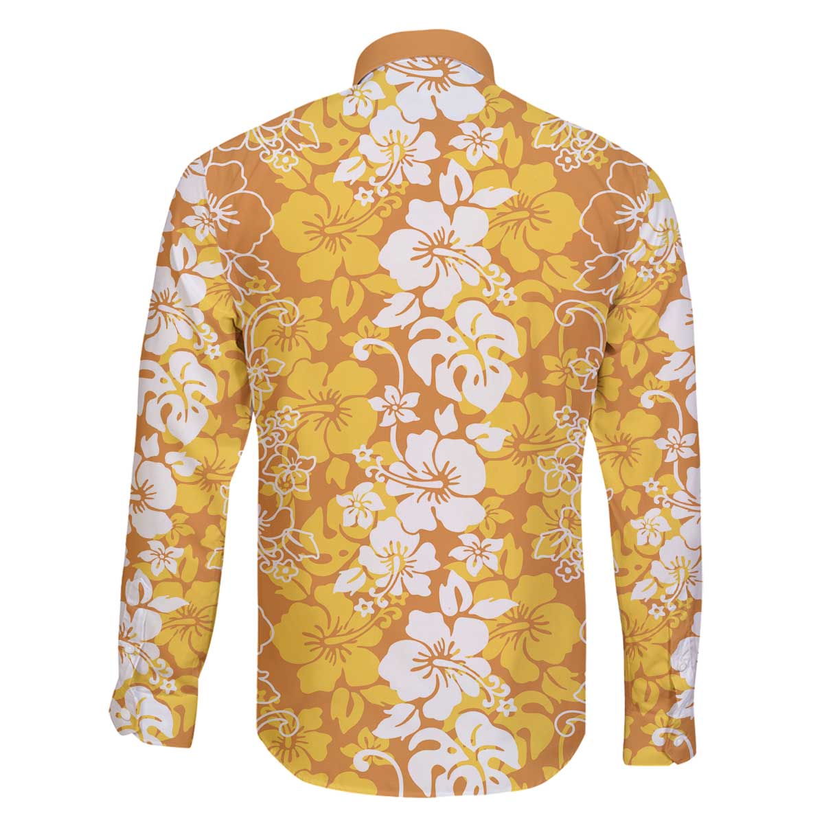 Hawaiian Lei Day Family Matching Off The Shoulder Long Sleeve Dress and Hawaiian Shirt Gold Hibiscus Flowers Lei Art