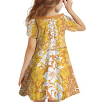 Hawaiian Lei Day Family Matching Off Shoulder Maxi Dress and Hawaiian Shirt Gold Hibiscus Flowers Lei Art