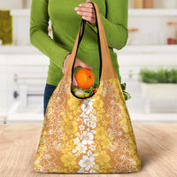 Hawaiian Lei Day Grocery Bag Gold Hibiscus Flowers Lei Art