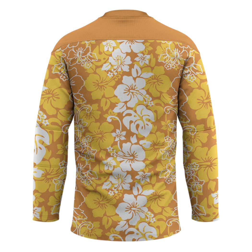 Hawaiian Lei Day Hockey Jersey Gold Hibiscus Flowers Lei Art - Polynesian Pride