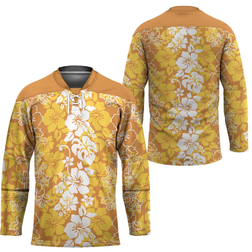 Hawaiian Lei Day Hockey Jersey Gold Hibiscus Flowers Lei Art - Polynesian Pride