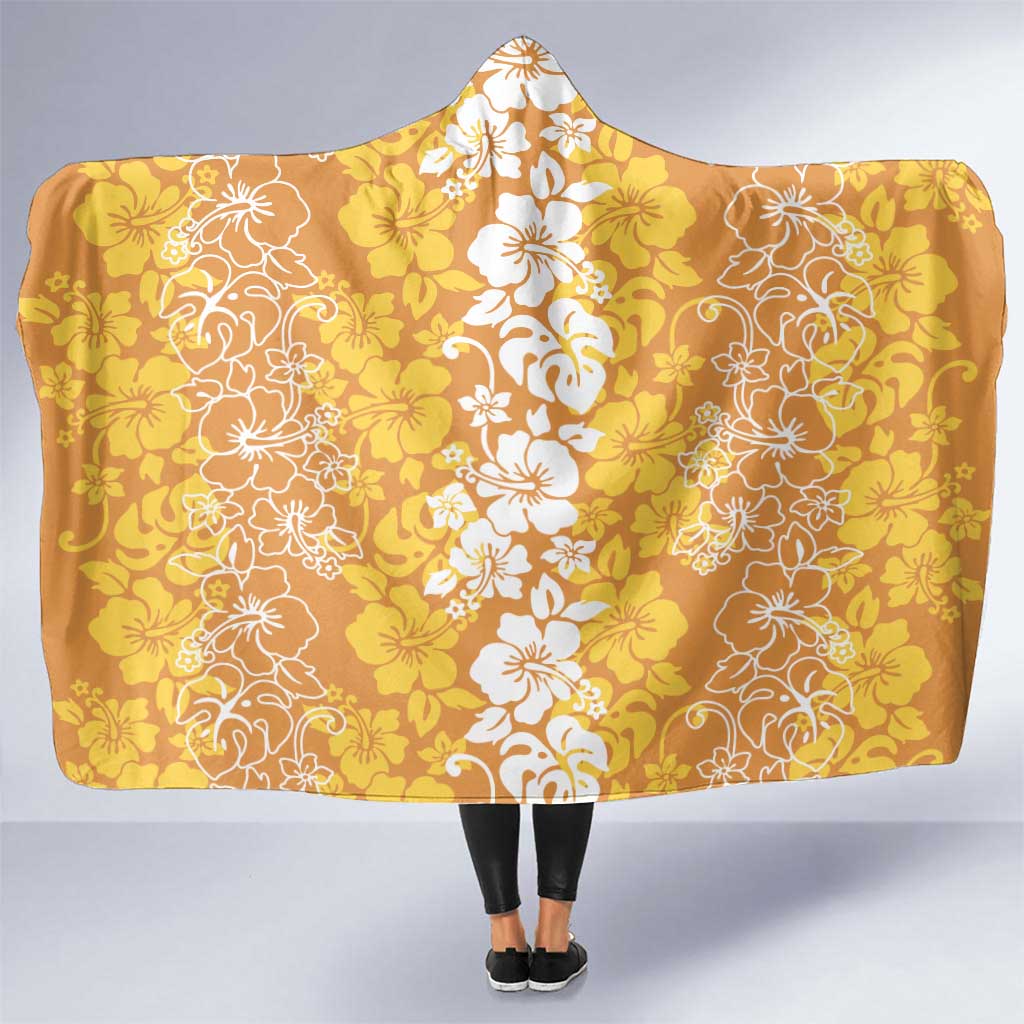 Hawaiian Lei Day Hooded Blanket Gold Hibiscus Flowers Lei Art