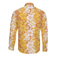 Hawaiian Lei Day Long Sleeve Button Shirt Gold Hibiscus Flowers Lei Art