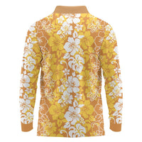 Hawaiian Lei Day Long Sleeve Polo Shirt Gold Hibiscus Flowers Lei Art
