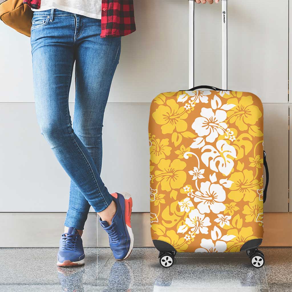 Hawaiian Lei Day Luggage Cover Gold Hibiscus Flowers Lei Art