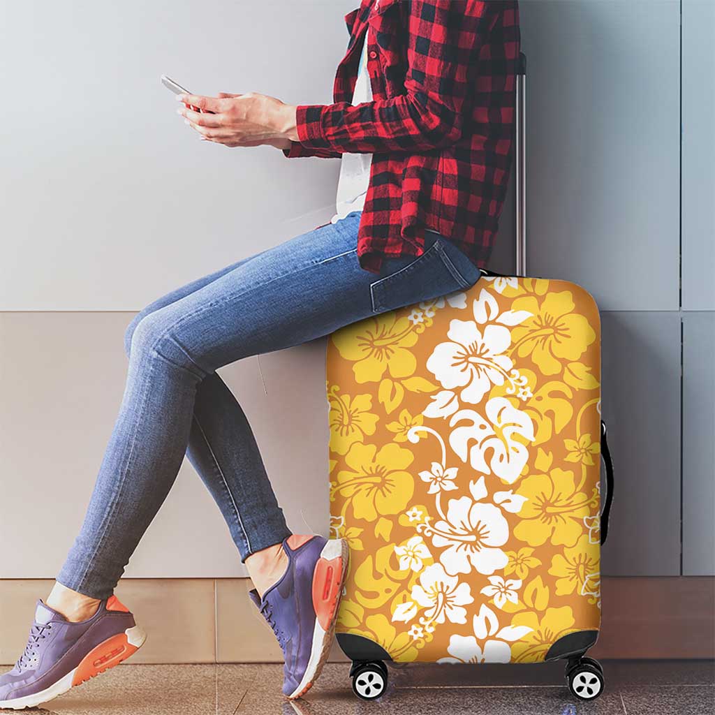 Hawaiian Lei Day Luggage Cover Gold Hibiscus Flowers Lei Art