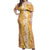Hawaiian Lei Day Off Shoulder Maxi Dress Gold Hibiscus Flowers Lei Art