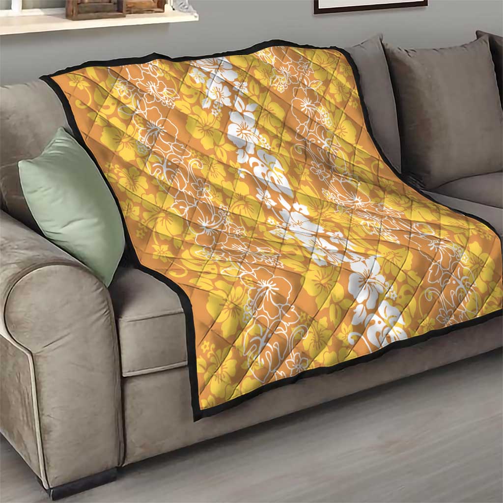 Hawaiian Lei Day Quilt Gold Hibiscus Flowers Lei Art