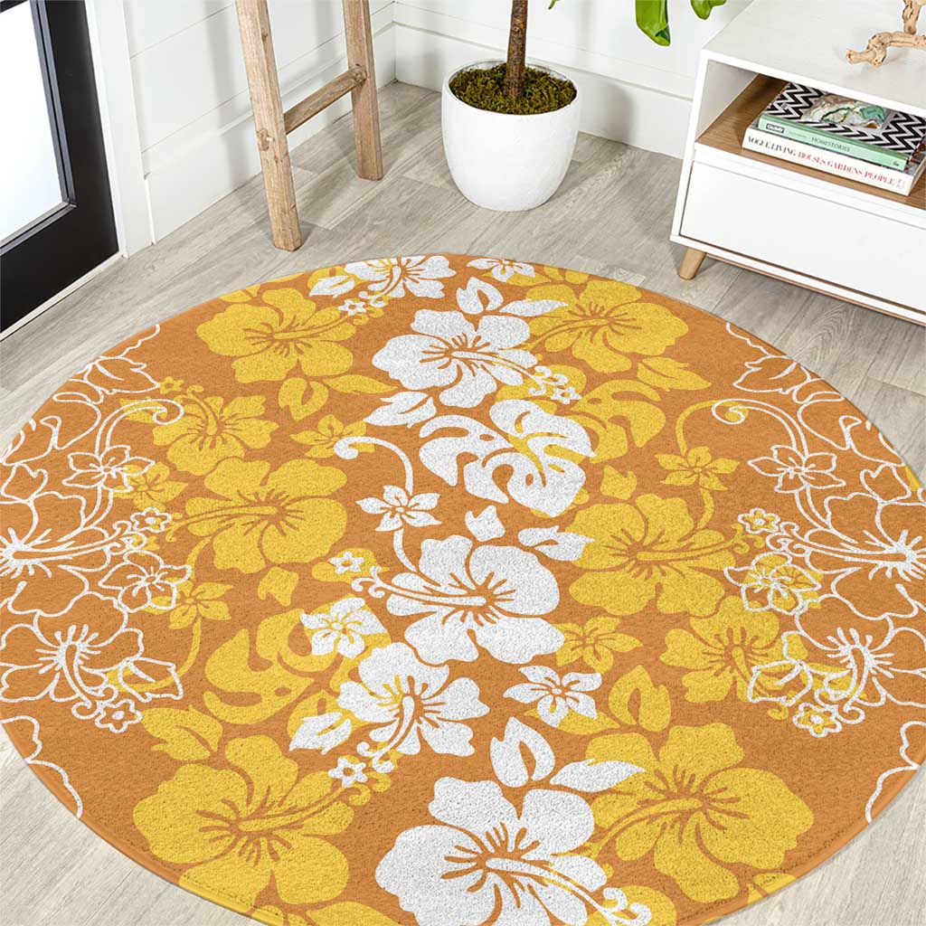 Hawaiian Lei Day Round Carpet Gold Hibiscus Flowers Lei Art