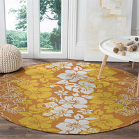 Hawaiian Lei Day Round Carpet Gold Hibiscus Flowers Lei Art