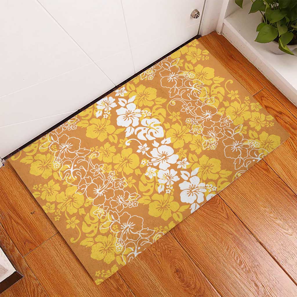 Hawaiian Lei Day Rubber Doormat Gold Hibiscus Flowers Lei Art LT9 - Polynesian Pride